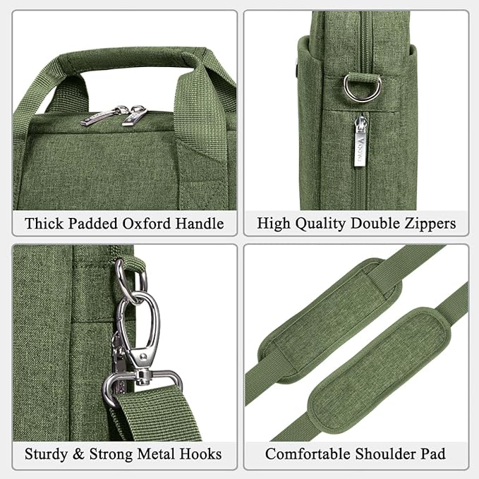 Voova Laptop Bag Case 17 17.3 Inch Computer Sleeve Messenger Bag with Shoulder Strap Expandable Waterproof Large Capacity Business Briefcase for Work Travel Fit 17-18” Laptop, Men Women, Army Green