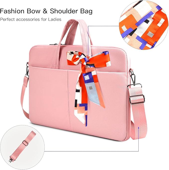 15.6 Inch Laptop Sleeve Shouler Bag Women Ladies Case for Macbook Pro 16 M5 M4-M1, Dell Inspiron 15, HP Envy/Pavilion 15.6, Acer Aspire 15, Lenovo IdeaPad 3 15.6, ASUS Chromebook MSI 15.6 Case, Pink