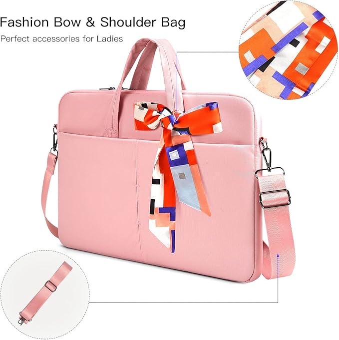 14-15 Inch Laptop Sleeve Shoulder Bag Women Ladies Briefcase for Macbook Pro 14" M5/M4/M3/M2, Macbook Air 15 M5/M4, HP Pavilion 14, Lenovo ASUS Chromebook 14, Dell Inspiron 14, Acer Carrying Case,Pink