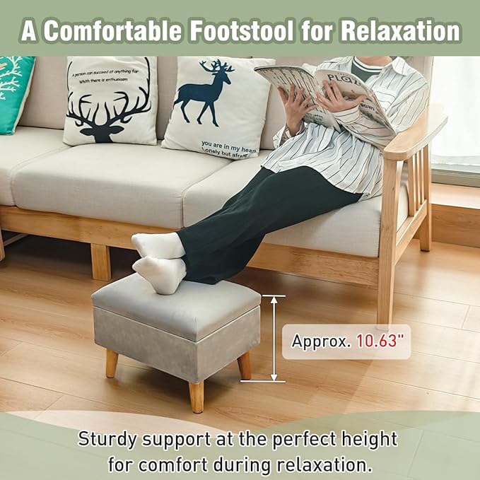 lumizone Small Ottoman Foot Rest Modern Storage Ottoman Foot Stool Padded Seat Pet Step for Dog Under Desk Stool for Living Room Bedroom Office Entryway (Beige)