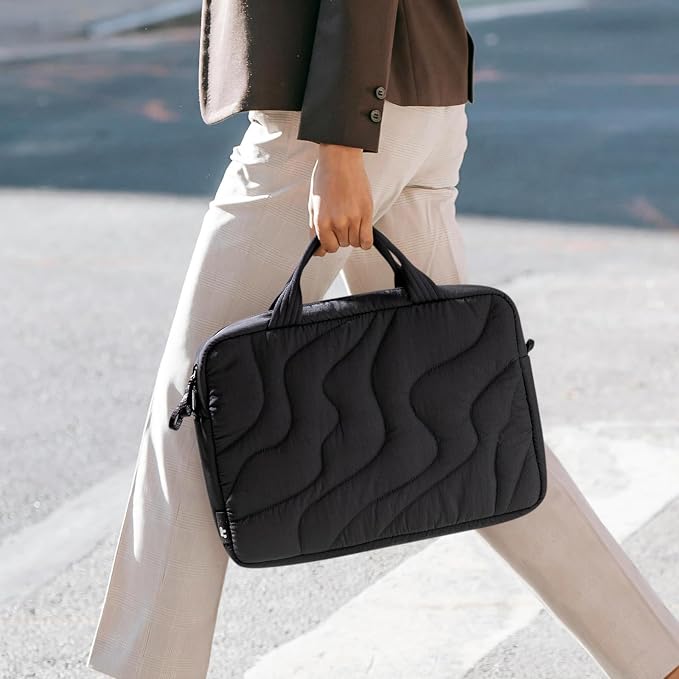 tomtoc 15-16 Inch Puffy Laptop Carrying Bag for Women, Stylish Laptop Case Fits 15-16 Inch MacBook Air & Pro & Other 15"-16" Computers, Work Travel Briefcase Lightweight Handbag with Organized Storage