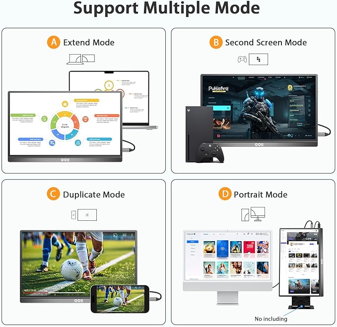 QQH Portable Monitor, 15.6inch FHD IPS 1080P Travel Portable Monitor for Laptop, USB-C HDMI HDR Second Screen for Laptop, Mac, Phone, Xbox, PS5/4