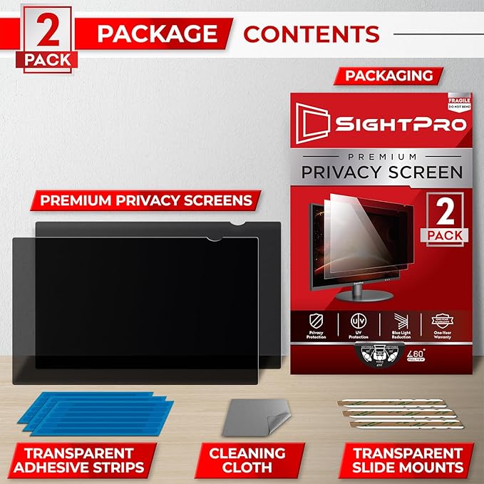 SightPro 21.5 Inch 16:9 [2 Pack] Computer Privacy Screen Filter for Monitor - Privacy Shield and Anti-Glare Protector
