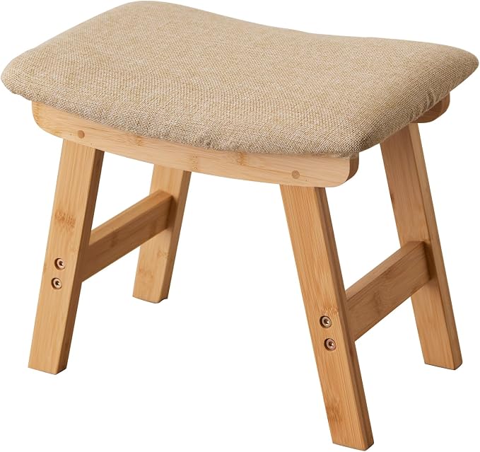 Kitsanery Foot Stool,Ottoman,Bamboo Small Sofa Foot Rest Under Desk,Extra Seating for Living Room, Bedroom and Kitchen (Natural Stool Legs - Beige Surface)