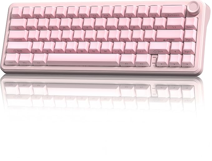womier L65 60% Pink Mechanical Keyboard with Knob,4000mAh,Tri Mode USB-C/BT5.0/2.4G,RGB Backlit,Hot Swap,Crystal Jelly keycaps,Linear Switch,Gasket Mounted Wireless Gaming Keyboard for PC/Mac