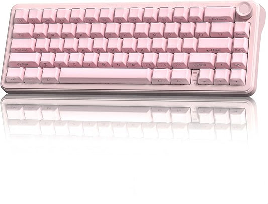 womier L65 60% Pink Mechanical Keyboard with Knob,4000mAh,Tri Mode USB-C/BT5.0/2.4G,RGB Backlit,Hot Swap,Crystal Jelly keycaps,Linear Switch,Gasket Mounted Wireless Gaming Keyboard for PC/Mac