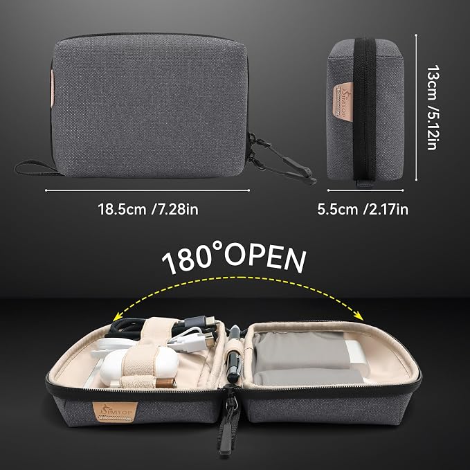 SIMTOP Small Electronics Organizer Travel Case, Portable Tech Case Pouch for Cable, Charger, Phone & Earbuds – Water-Resistant Cord Storage for Commute, Office & Business Trip – Compact Design