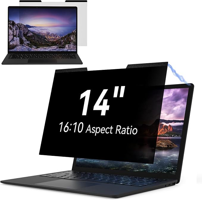 IPROKKO Magnetic Laptop Privacy Screen 14 Inch for 16:10 Aspect Ratio, Removable 14" Anti Glare Blue Light Spy Protector Monitor Filter Shield Compatible with HP Dell Xps Acer Asus Samsung Lenovo ThinkPad Envy Computer