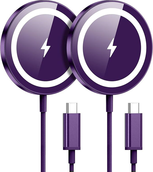 WRVVR for Apple Mag-Safe Charger 2 Pack, Magnetic Wireless Charger for iPhone 17/17 Pro/17 Pro Max/Air/16 15 14 13 12 Pro Max Plus mini,Charging Pad for Airpods Pro 3 2,Strong Magnet, Violet