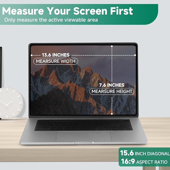 Nano-Suction Laptop Privacy Screen 15.6 Inch 16:9, Removable Screen Privacy Shield for Laptop, Anti Glare, Anti Bule Light, Screen Protector for Lenovo HP Dell Acer Asus Thinkpad
