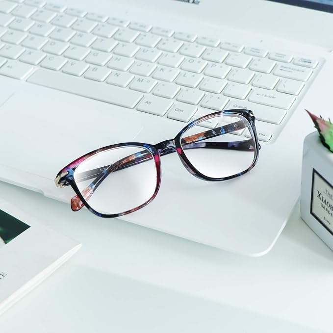 VisionGlobal Blue Light Blocking Glasses for Women, Anti Eyestrain, Computer Reading, TV Glasses, Stylish Square Frame, Anti Glare(No Magnification)