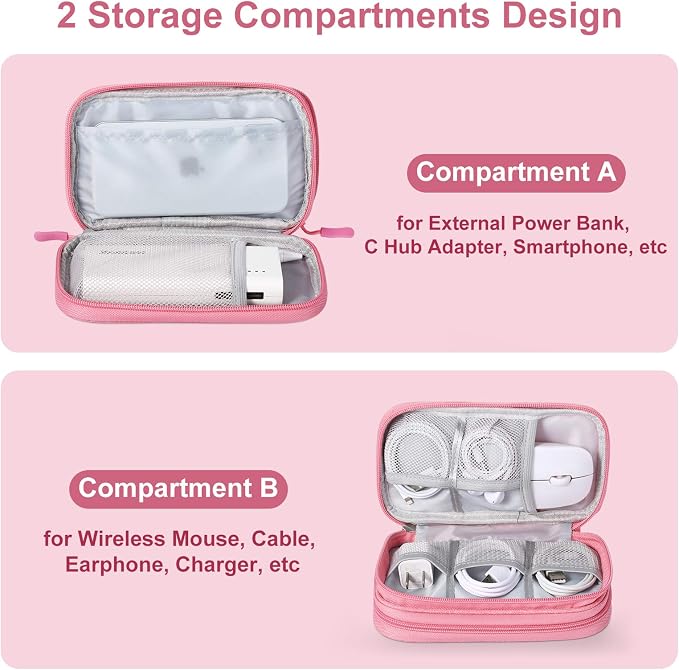 Bevegekos Travel Essentials for Women, Cord Organizer Storage Case Bag for Airplane Accessories & Tech Electronics (Small, Pink)