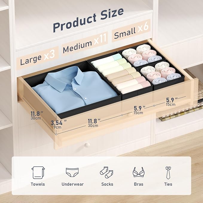 DIMJ Drawer Organizer Clothes Storage - 20 Pack Baby Dresser Organizer for Nursery, Foldable Closet Drawer Organizer Bins for Bedroom Organization, Fabric Storage Dividers for Socks, Underwears, Bras