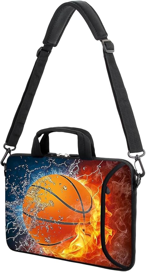 AMARY 17" Laptop Shoulder Bag Carrying Case Adjustable shoulder straps, comfortable handle, front pocket for storing mouse (Hot Basketball)