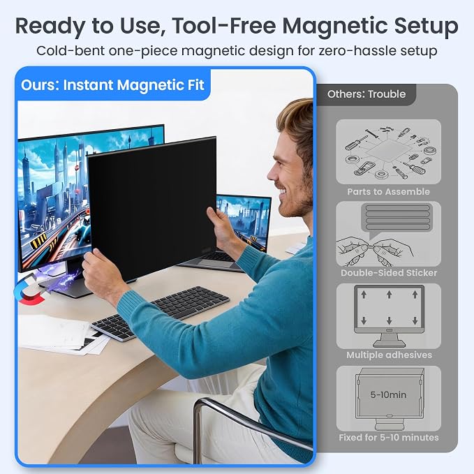 Magnetic Privacy Screen Filter for 27 Inch Monitor 16:9 Aspect Ratio,Removable Anti Blue Light shield with Eye Protection,Hanging Anti-Spy Protector for Flat Desktop Computer