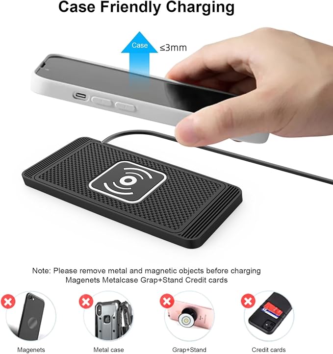 Wireless Charger Car Charging Pad 15W Fast Wireless Mobile Phone Charger Tablet Charging Pad Compatible for iPhone 11/12/13/14/15/16/17 Samsung S24/S23/S22