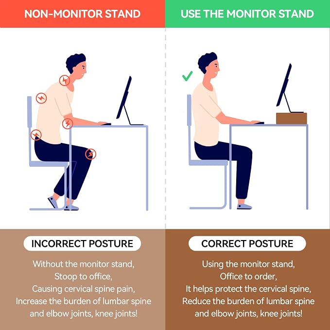 KIRIGEN Wooden Monitor Stand Riser, Solid Wood Desk Shelf for Computer, Laptop, Small TV or Printer, Fully Assembled Desktop Organizer with Storage Space for Home Office, PMJ39-DBR