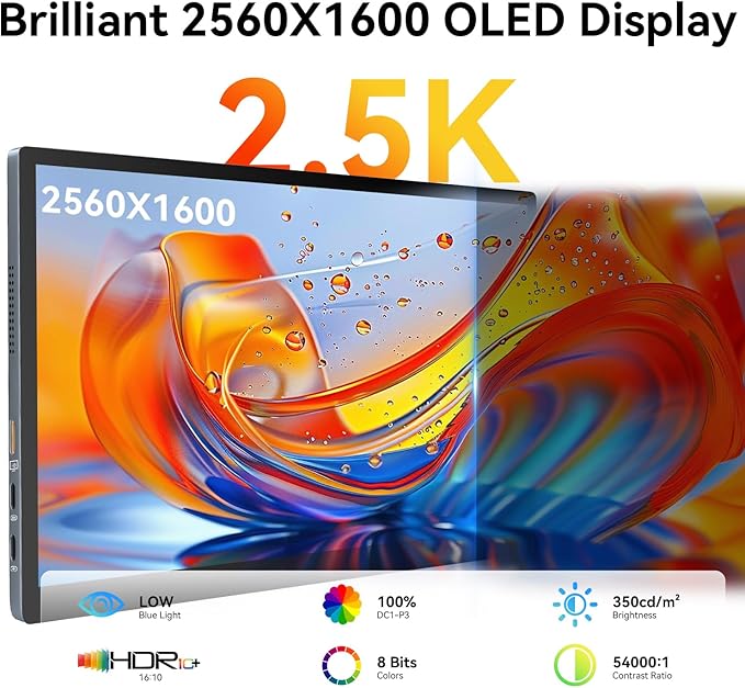 Showscreen 10.5" OLED 2.5K Portable Touch Monitor, 100% DCI-P3, for Windows Android Switch