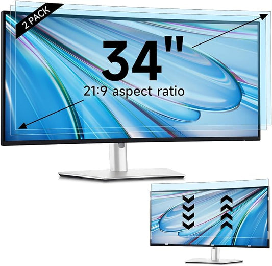 IPROKKO 2 Pack 34 inch Anti-Blue Light Monitor Screen Protector for 21:9 Widescreen, Removable Anti Glare Blue Light Blocking Screen Filter, Anti-UV Eye Protection PC Computer Film [Washable Wipes Clean]