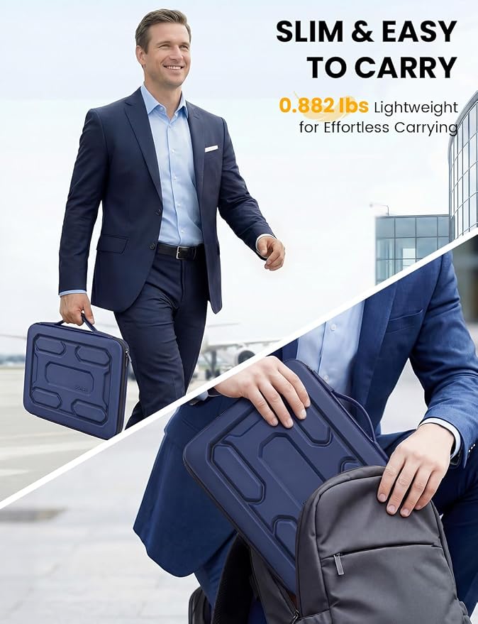 DOMISO Laptop Hard Case 14-14.4 inch Waterproof Shockproof Hard Shell Laptop Sleeve with Handle & Storage Pocket, Compatible with MacBook, HP, Dell,Dark Blue