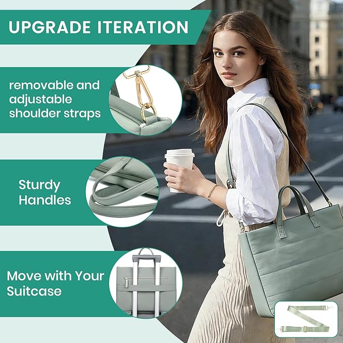 Laptop Bag for Women/Men, Water-Repellent Fabric, Compatible MacBook Pro 16 Inch, 15.6 Inch HP, Dell, Acer Aspire, Asus Notebook, Lightweight Laptop Shoulder Bag Carrying Case, Mint Green