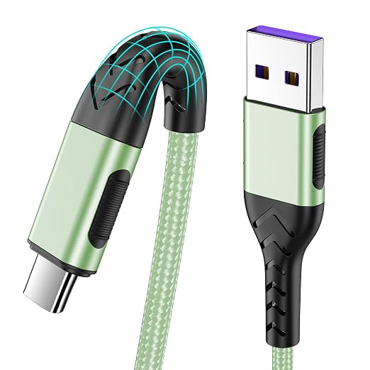 Durcord 2Pack 3ft USB A to USB C Cable - 3 Foot Premium Nylon Braided Type C Cord for Android Phone, Pad, Laptop - Light Green