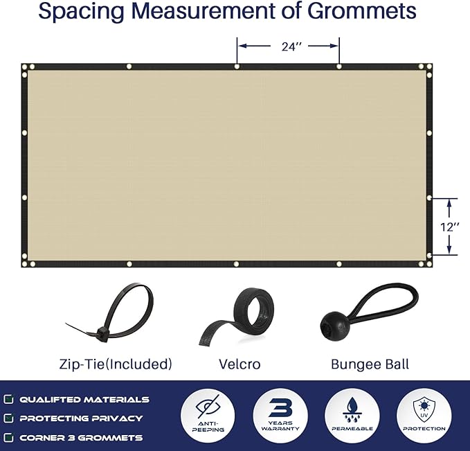 Windscreen4less Privacy Fence Screen Heavy Duty Windscreen Fencing Mesh Fabric Shade Net Cover with Brass Grommtes for Outdoor Wall Garden Yard Pool Deck, 8'x99' Beige