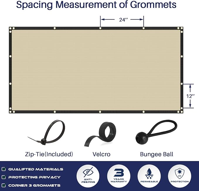 Windscreen4less 4' x 199' Privacy Fence Screen Heavy Duty Windscreen Fencing Mesh Fabric Shade Net Cover with Brass Grommtes for Outdoor Wall Garden Yard Pool Deck Beige