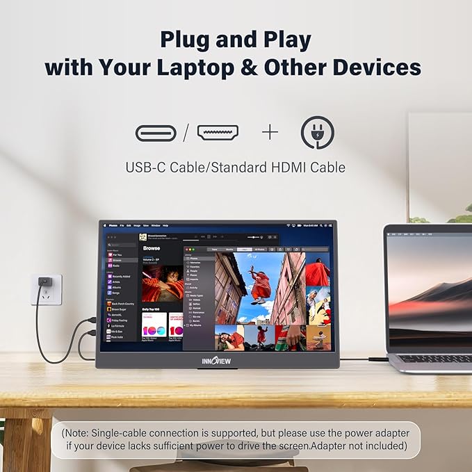nnoView 15.6" Portable Monitor 120Hz 2K QHD 2160x1440 | 100% sRGB HDR | Second Monitor with 2 USB-C & HDMI Ports |Travel Monitor for Laptop MacBook/Switch/PS5/Xbox(Adapter Not Included)