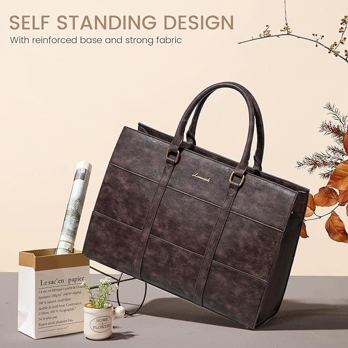 LOVEVOOK Laptop Bag for Women, 15.6 Inch Laptop Tote Bag, Vintage Leather Work Bags for Women, Waterproof Computer bag with Clutch Purse, Large Capacity Briefcase, Business Office Bag | Two-piece set