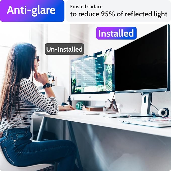 Peslv Computer Privacy Screen 23 Inch for 16:9 Widescreen Monitor, Removable 23inch Anti Blue Light Anti Glare Monitor Privacy Filter Shield