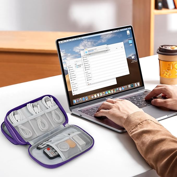 Skycase Electronic Organizer Travel Case - Waterproof Travel Cord Pouches for Organization, Cable Organizer, All-in-One Double Layers Storage Bag for Accessories, Charger, Cable, Purple - Medium