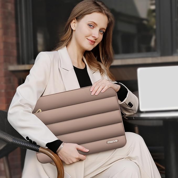 MOSISO Laptop Case 13.3 inch,13-13.3 inch Puffy Laptop Sleeve Compatible with MacBook Air 13.6 M5 M4 M3 M2 M1/Neo/Pro 13/14,HP Dell ASUS Lenovo,Polyester Horizontal Bag with Small Case, Brown