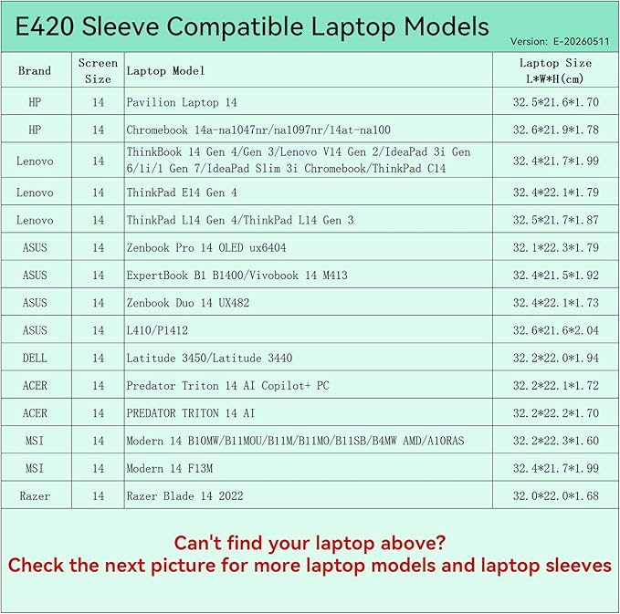 Smatree Elite Laptop Sleeve for 14 inch HP Chromebook/Pavilion, Lenovo ThinkBook/IdeaPad/ThinkPad, ASUS ExpertBook/Zenbook/Vivobook, Acer Predator, Razer, MSI, Protective Laptop Case with Pocket(E420)
