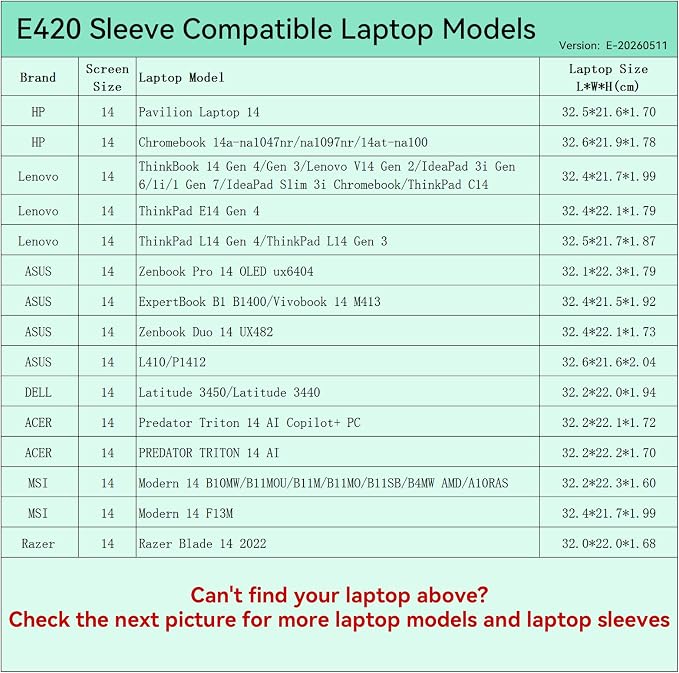 Smatree Elite Laptop Sleeve for 14 inch HP Chromebook/Pavilion, Lenovo ThinkBook/IdeaPad/ThinkPad, ASUS ExpertBook/Zenbook/Vivobook, Acer Predator, Razer, MSI, Protective Laptop Case with Pocket(E420)