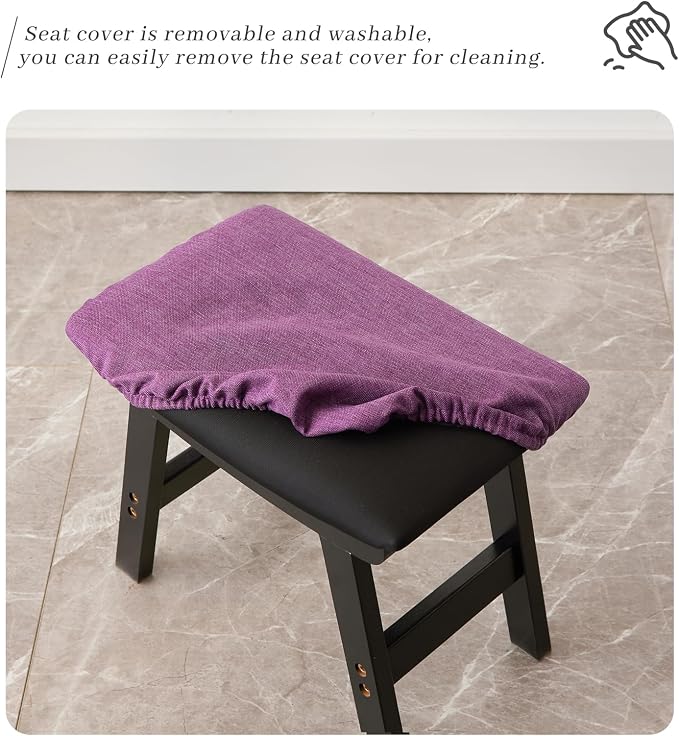 Kitsanery Foot Stool,Ottoman,Bamboo Small Sofa Foot Rest Under Desk,Extra Seating for Living Room, Bedroom and Kitchen (Black Stool Legs - Purple Surface)