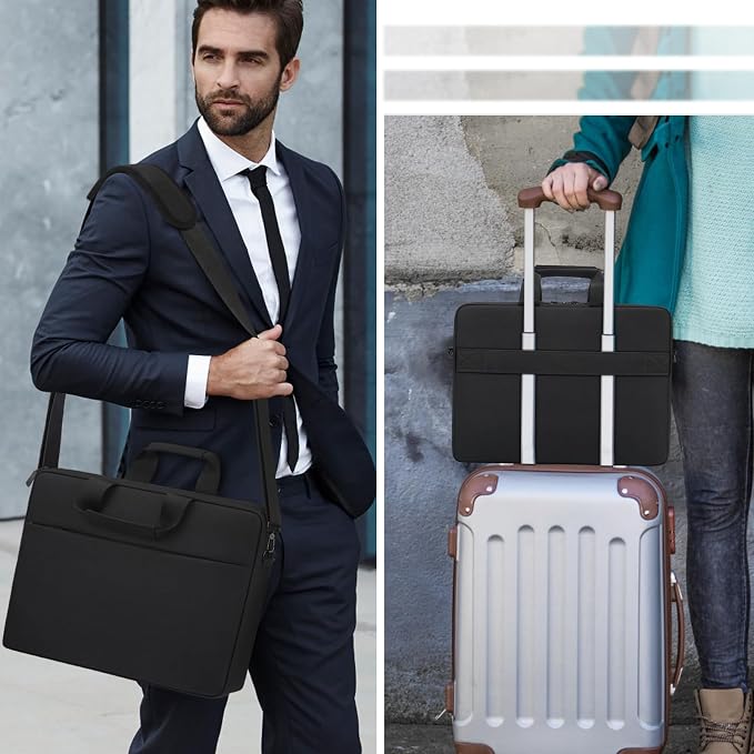 TECOOL Laptop Bag 17 17.3 Inch, Waterproof Laptop Case Sleeve Messenger Bag Briefcase with Shoulder Strap for 17 17.3 Inch Lenovo HP Dell Acer ASUS Notebook Computer Carrying Case, Black