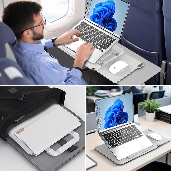 Nillkin Upgraded 12-14 Inch Laptop Sleeve Case for MacBook/Dell/HP/Lenovo/Asus, Unique Slim Travel Computer Bag with Adjustable Stand & Mouse Pad, Magnetic Handle, PU Leather, Gray
