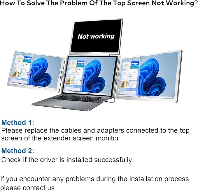 15.6" Laptop Screen Extender Monitor Portable, Quad Monitor, Just 1 Cable for 3 Screens, FHD 1080P IPS Laptop Extender Compatible with Wins/Mac for 13.6" ~ 17.3" Laptops