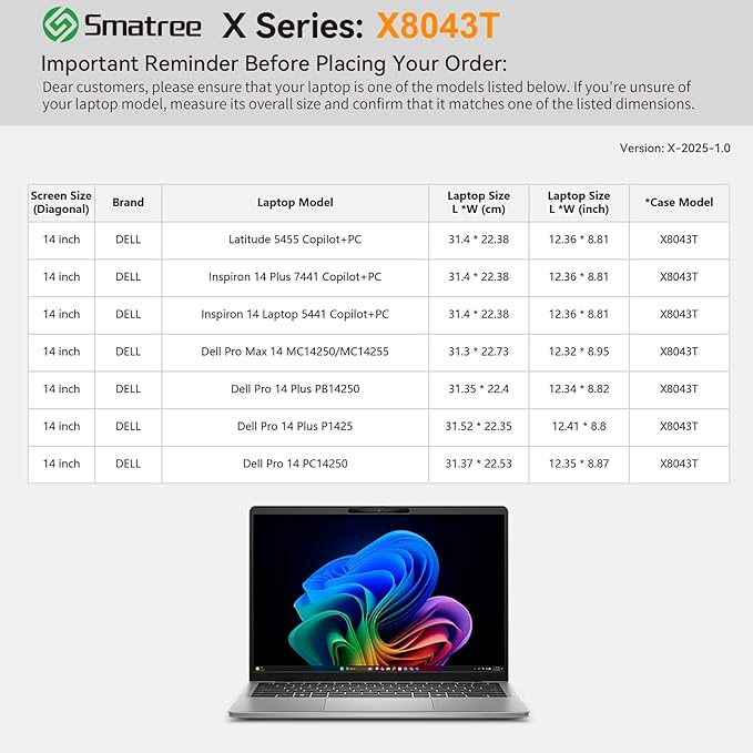 Smatree Hard EVA Protective Sleeve Case Compatible for 14 inch DELL Pro 14 Plus P1425/PB14250, for DELL Pro14/Pro Max 14, for Inspiron 14 5441/Plus 7441 Copilot+PC, for Latitude 5455 Laptop (X8043T)