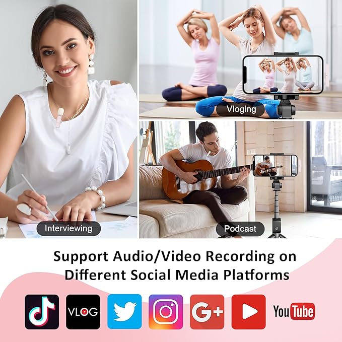 MAYBESTA Mini Wireless Lavalier Microphone for iPhone, iPad, Android - Bluetooth Lapel Phone Microphones for YouTube Video Recording - Clip on Lav Mic for Interview Podcast Vlog(Pink)
