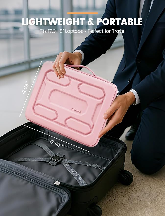 DOMISO 18 inch Laptop Sleeve with Handle Shockproof Computer Bag Waterproof EVA Protective Carrying Case for 17.3" MSI GS73VR Stealth Pro/HP Envy 17/LG Gram 17"/ROG Strix GL702VS, Pink