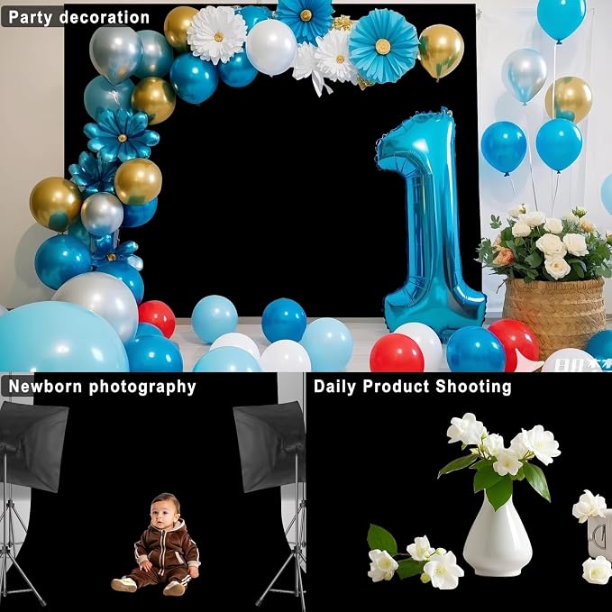 Black Backdrop for Photoshoot, Professional Photo Backdrop Background Curtain for Product Photography, Portraits, Wedding, Party, Live Streaming Video Recording 5X7 FT (Background Only)