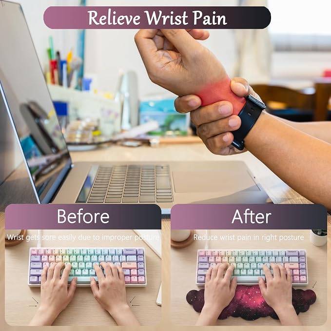 Cloud Mouse Pad Keyboard Wrist Rest 4PCS Extended Large Galaxy Desk Mat Pad Set Memory Foam Non-Slip Cute Ergonomic Gaming Mouse Pad Wrist Support for Computer Laptop Home Office Black Pink