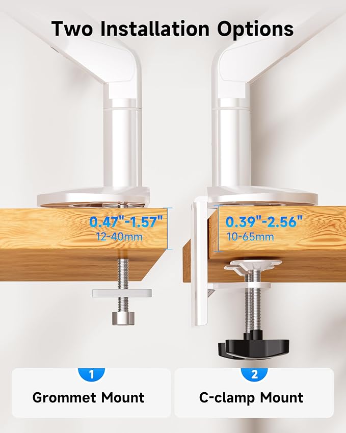 BIZUM Heavy Aluminum Monitor Stand 17 to 43 Inch Monitor Arm, Adjustable-Monitor Mount up to 33lbs with Clamp and Grommet Base, VESA 75x75/100x100mm White