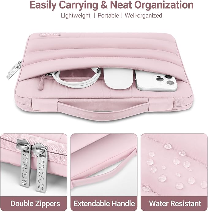 MOSISO Compatible with MacBook Air 13 inch Case M5 2026 M4 2025 M3 M2 2024-2022 A3449 A3240 A3113 A2681, Hard Case&Puffy Bag&Keyboard Cover&Webcam Cover&ScreenFilm for MacBook Air 13.6, Baby Pink