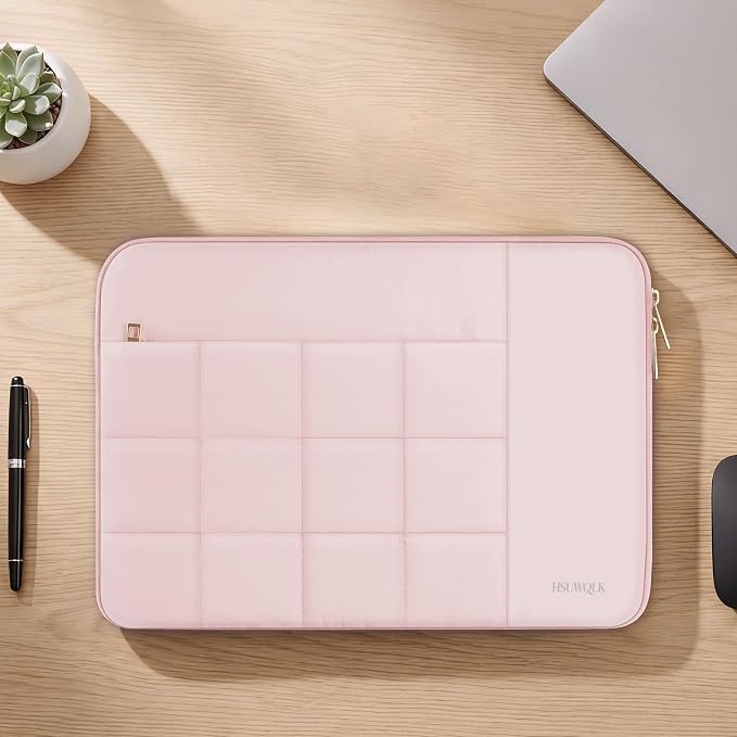 Laptop Case 13.3 inch,13-13.3 inch Puffy Laptop Sleeve Compatible with MacBook Neo/Air 13 13.6/Pro 13/Pro 14,HP Dell ASUS Acer Lenovo,Twelve Square Quilted Computer Bag with 2 Pockets,Pink