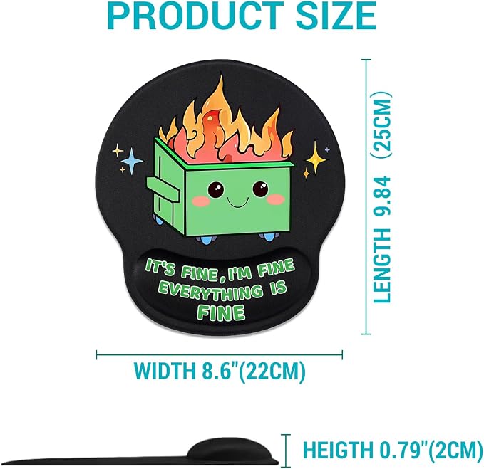 Hancynir Funny Ergonomic Mouse Pad with Wrist Support, Dumpster on Fire Cute Mouse Pads Wrist Rest for Desk, Computer Mousepad for Gaming Laptop Work Accessories Home Office Supplies Decor