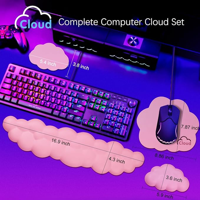 Cloud Wrist Rest Keyboard Palm Rest with Non-Slip Base for Computer Gaming Wrist Rest, YAMJUG Cloud Arm Rest Keyboard Wrist Pad Pink