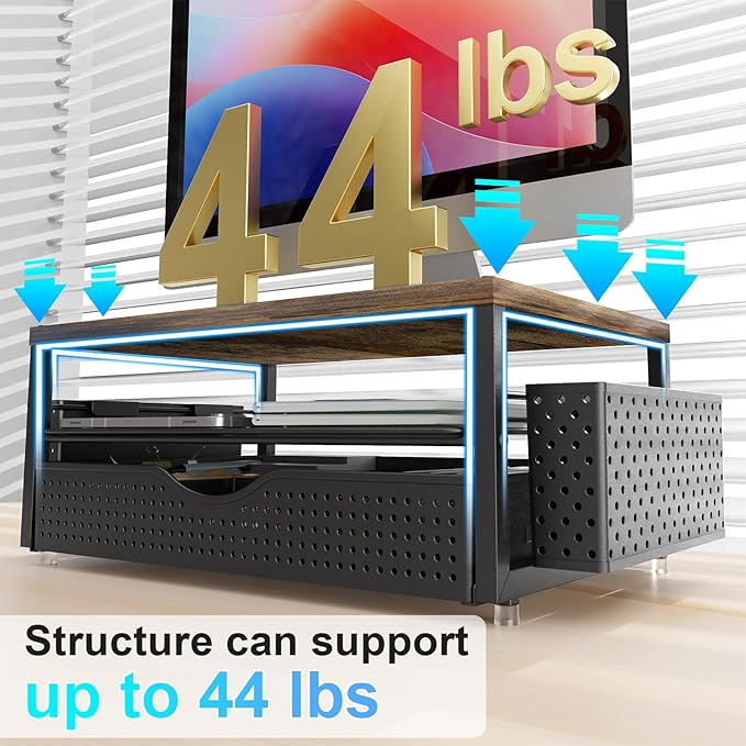 gianotter Monitor Stand with Storage + 4-Tier Paper Organizer (Black)